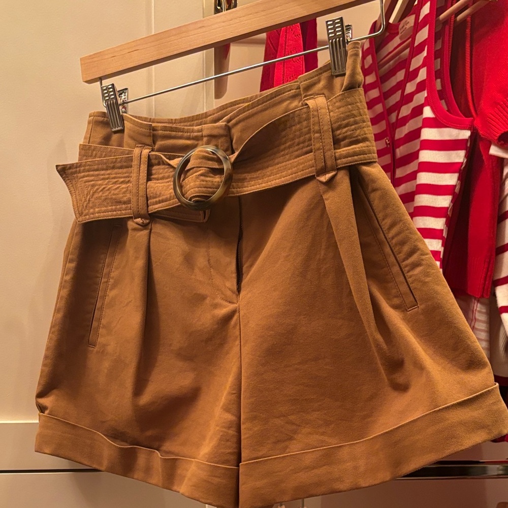 Sezane High Waist Tan Belted Shorts